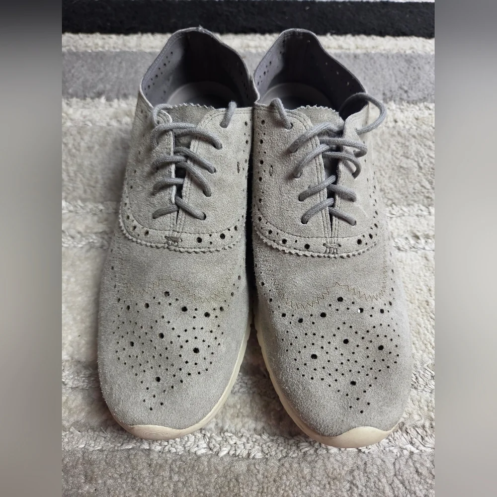 Men's Suede Wingtip Derby in Light Gray